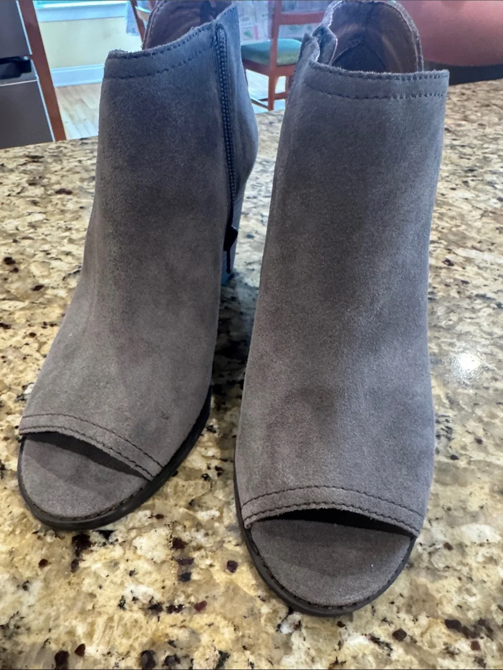 Lucky Brand Women’s Gray Suede Peep-Toe Wedge Booties Size 7 1/2